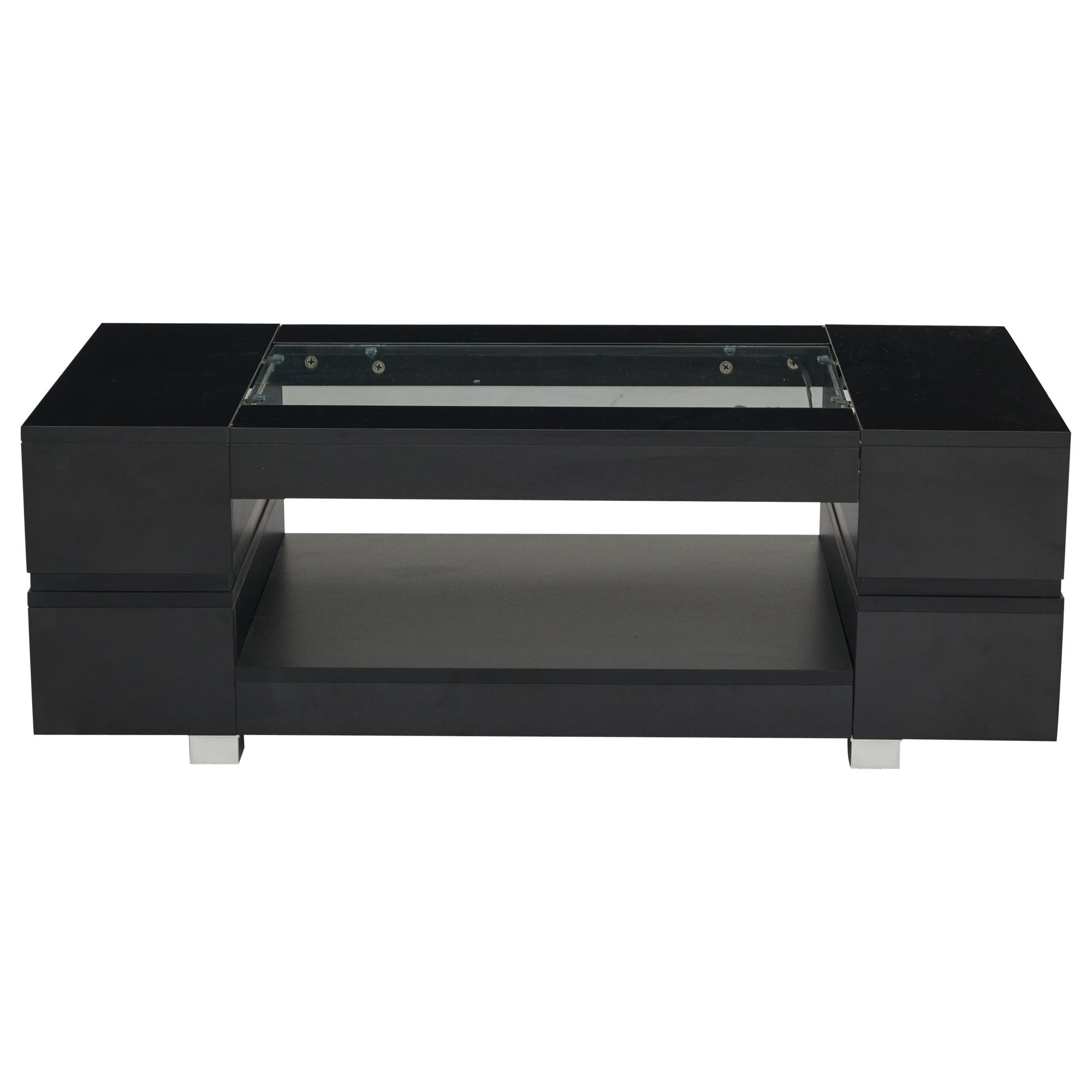 COUCHTISCH Schwarz 100/50/35 cm mit LED-Beleuchtung und Glasplatte - Schwarz, Holzwerkstoff (50/100/35cm) - PANGIVO