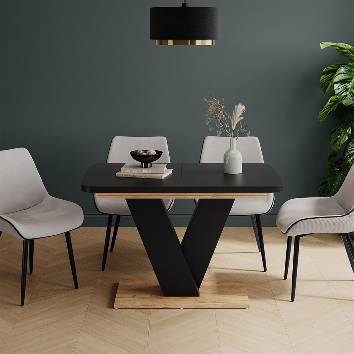 JÍDELNÍ STŮL Fenaro Černá/dubová - medově dubová/černá, kompozitní dřevo (80/120/77.4cm) - Vicco