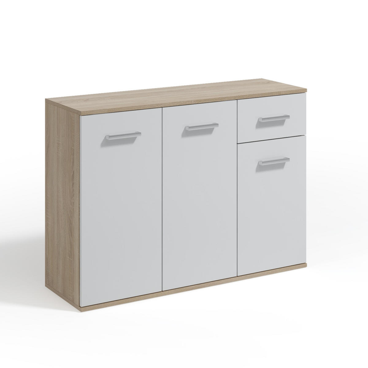KOMMODE GIACOMO V 112/85/33 cm mit 1 Schubladen 3 Türen Sonoma Eiche - Weiß/Sonoma Eiche, Holzwerkstoff (112/85/33cm) - MASSENO