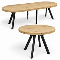 ESSTISCH rund ausziehbar 100/300/76 cm, Artisan Eiche, 54 cm Tischplatte + Y Metallgestell Schwarz - Schwarz/Eiche Artisan, Holzwerkstoff/Metall (100/300/76cm) - Damale Möbel