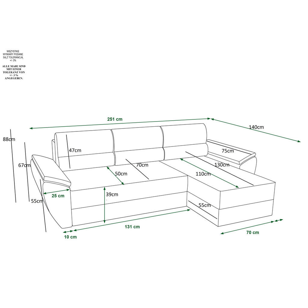 Thumbnail - Ecksofa, Grau, Schwarz, Textil, 3-Sitzer, L-Form, 251x140 cm, Wohnzimmer, Sofas & Couches, Wohnlandschaften, Ecksofas