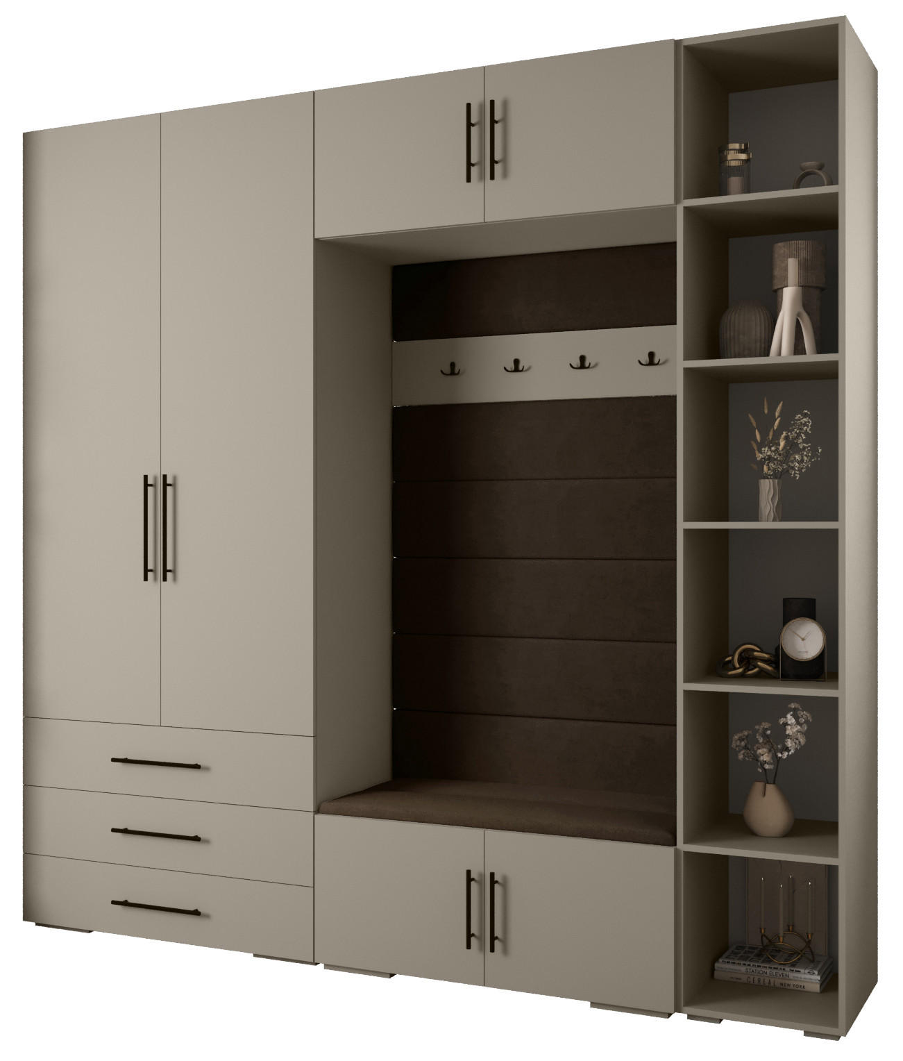 Abiks Möbel Garderoben-Set Kaschmir, Braun, Schwarz 240x236.7x47 cm