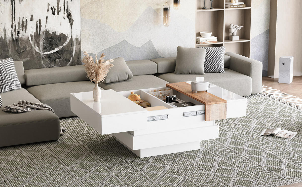 COUCHTISCH mit Hochglanz & Stauraum - Weiß, Holzwerkstoff (70/70/39cm) - Urban Meuble