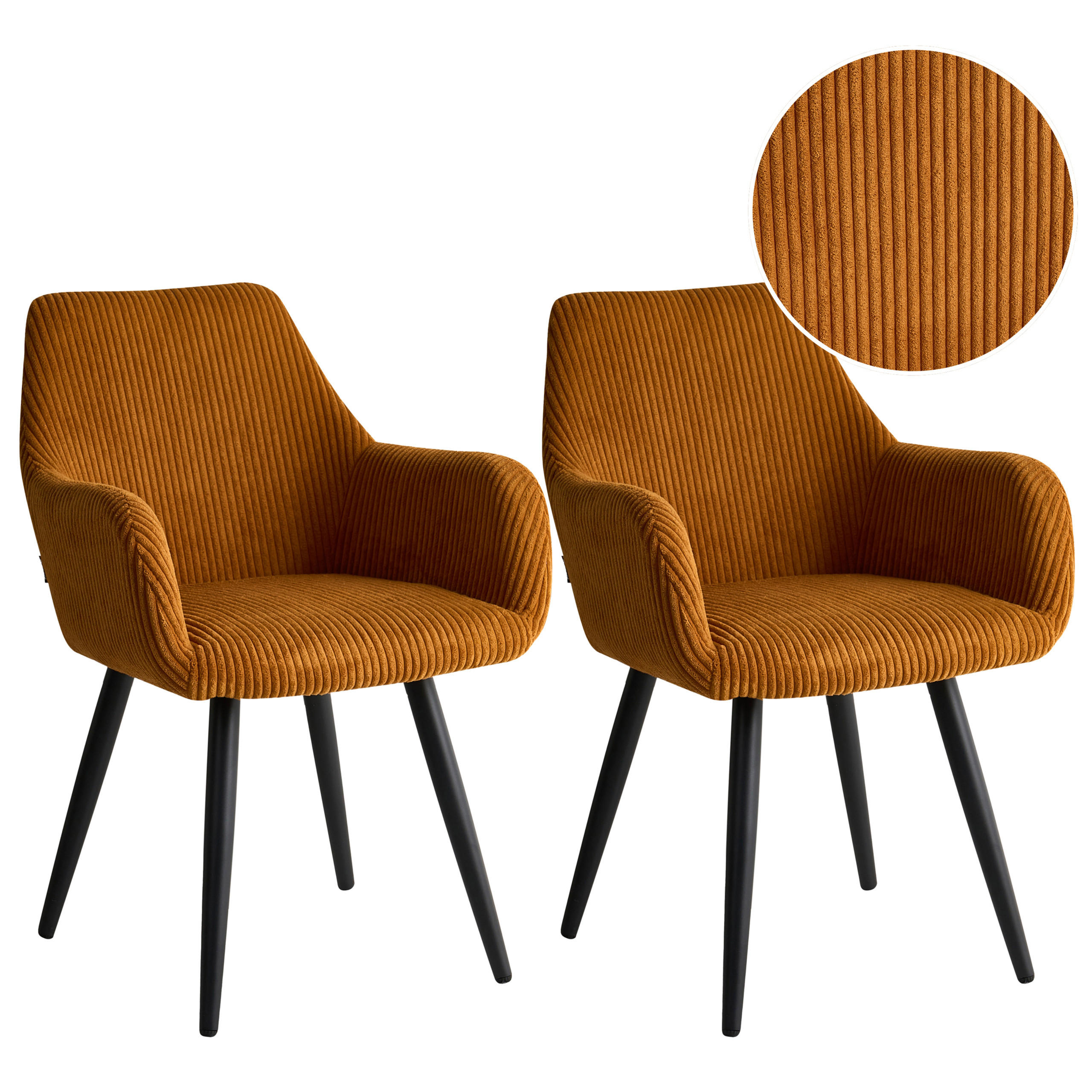 ESSZIMMERSTUHL 2er-Set Cord Orange Mori - Orange, Textil (56/83/64cm) - Beliani