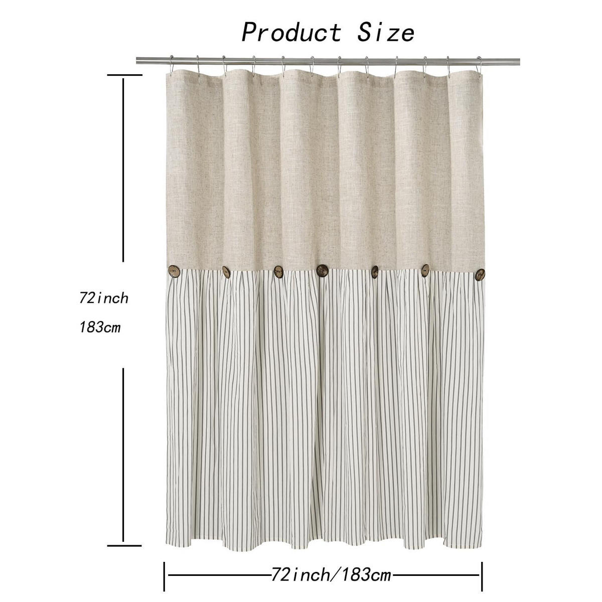 DUSCHVORHANG Grau Leinen Stil maschinenwaschbar wasserdicht breit lang für Badewanne Badezimmer - Grau, Textil (183/183cm) - MCBOSON