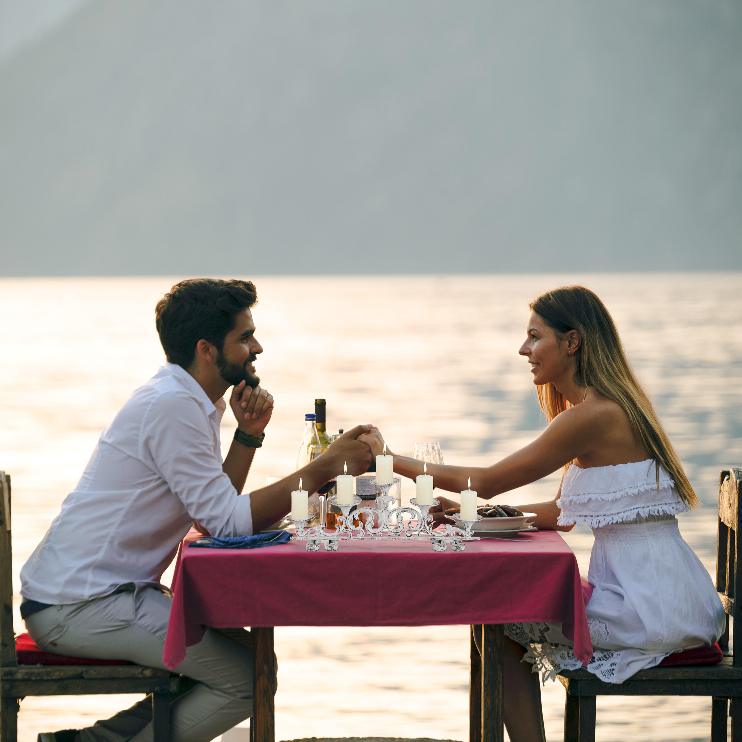 KERZENSTÄNDER - Weiß, Metall (59/20/9.5cm) - Relaxdays