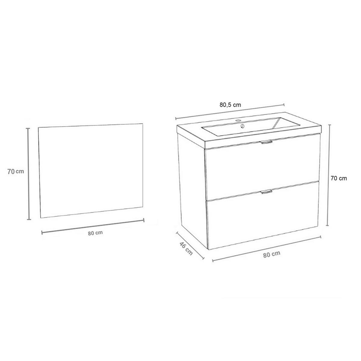 MÖBELSET MALAGA 80 cm + Waschbecken + Spiegel / Weiß - Weiß, Holzwerkstoff (81/70/81cm) - Weber Industries