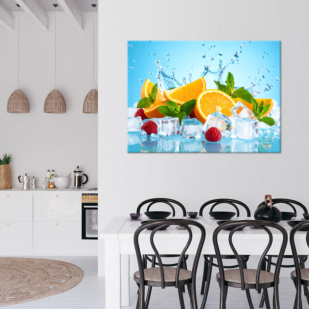 LEINWANDBILD Orangen Früchte in Eis 120x80cm - Multicolor, Textil (120/80cm) - Feeby