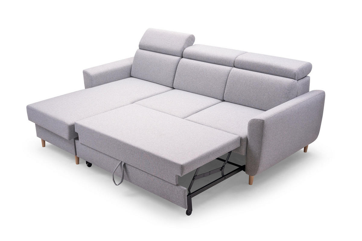 ECKSOFA SAPORE Grau Geflochtener Stoff mit Schlaffunktion - Grau, Holz (235/170cm) - MASSENO