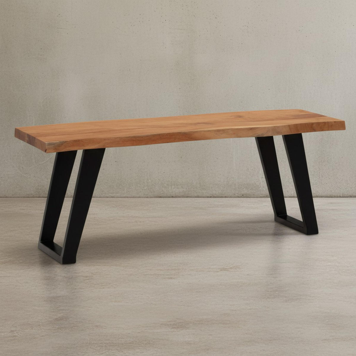 SITZBANK – Akazie Massivholz/Metall, 120x40x45,5 cm, mit Baumkante, U-Beine - Schwarz/Braun, Holz/Metall (120/46/40cm) - KADIMA DESIGN
