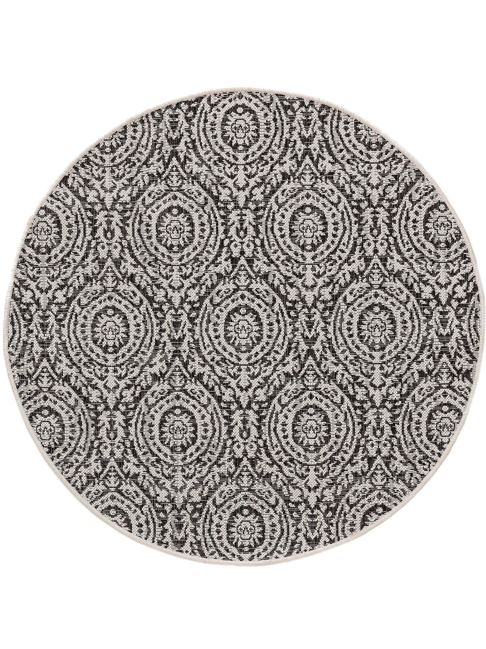 OUTDOORTEPPICH rund Cleo Weiß/Schwarz ø 120 cm rund - Weiß, Textil (120/120cm) - benuta Nest