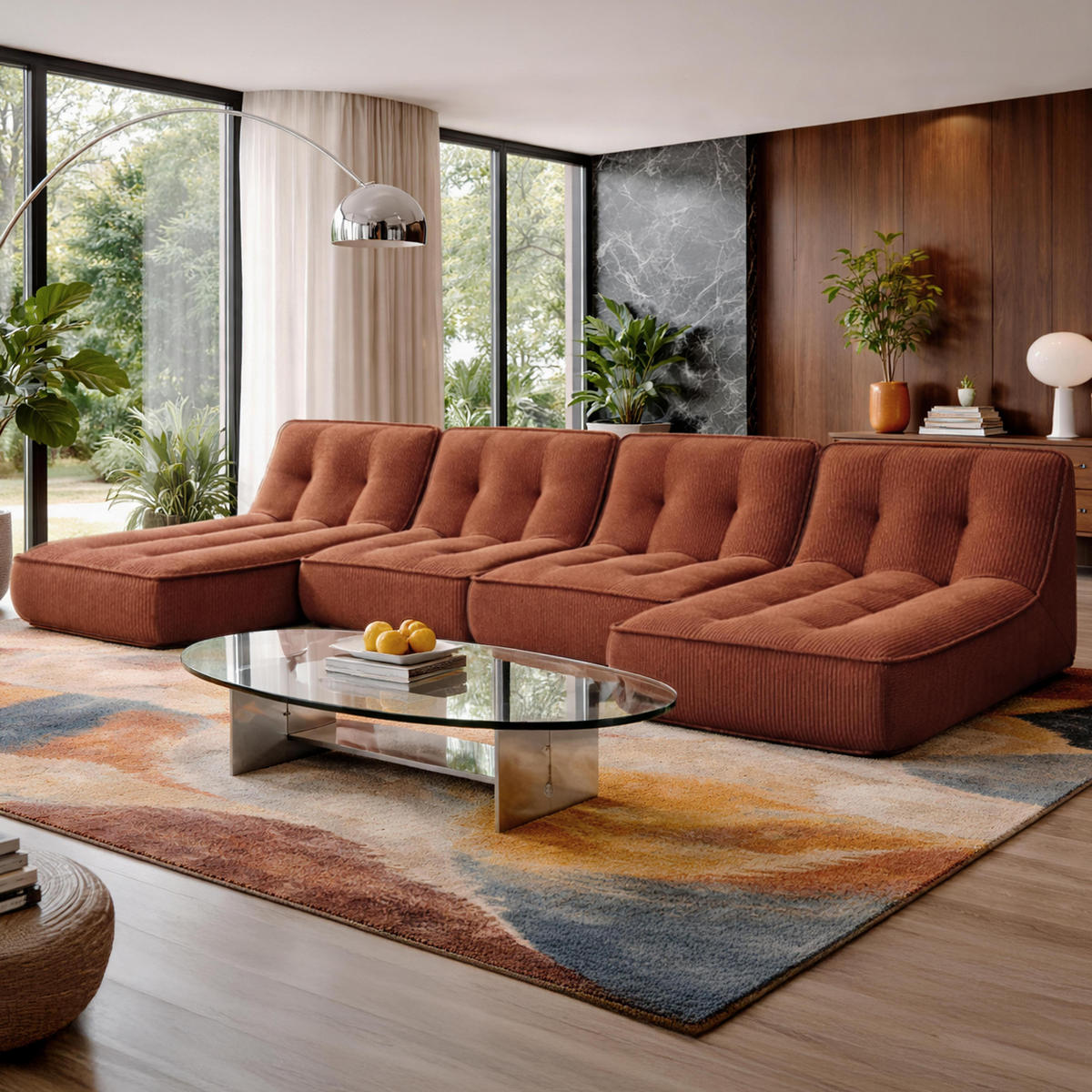 GARTENSOFA mit 4 Sitzplätzen, Terrakotta - Rot, Textil (320/70/165cm) - Oviala