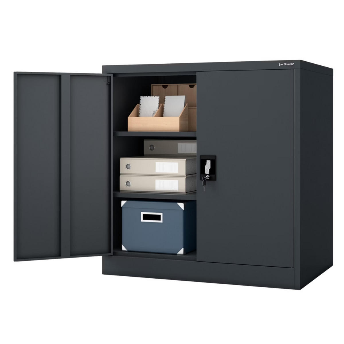 AKTENSCHRANK abschließbar KADO Flügeltüren 93x90x60cm Anthrazit - Anthrazit, Metall (93/90/60cm) - DELUKE
