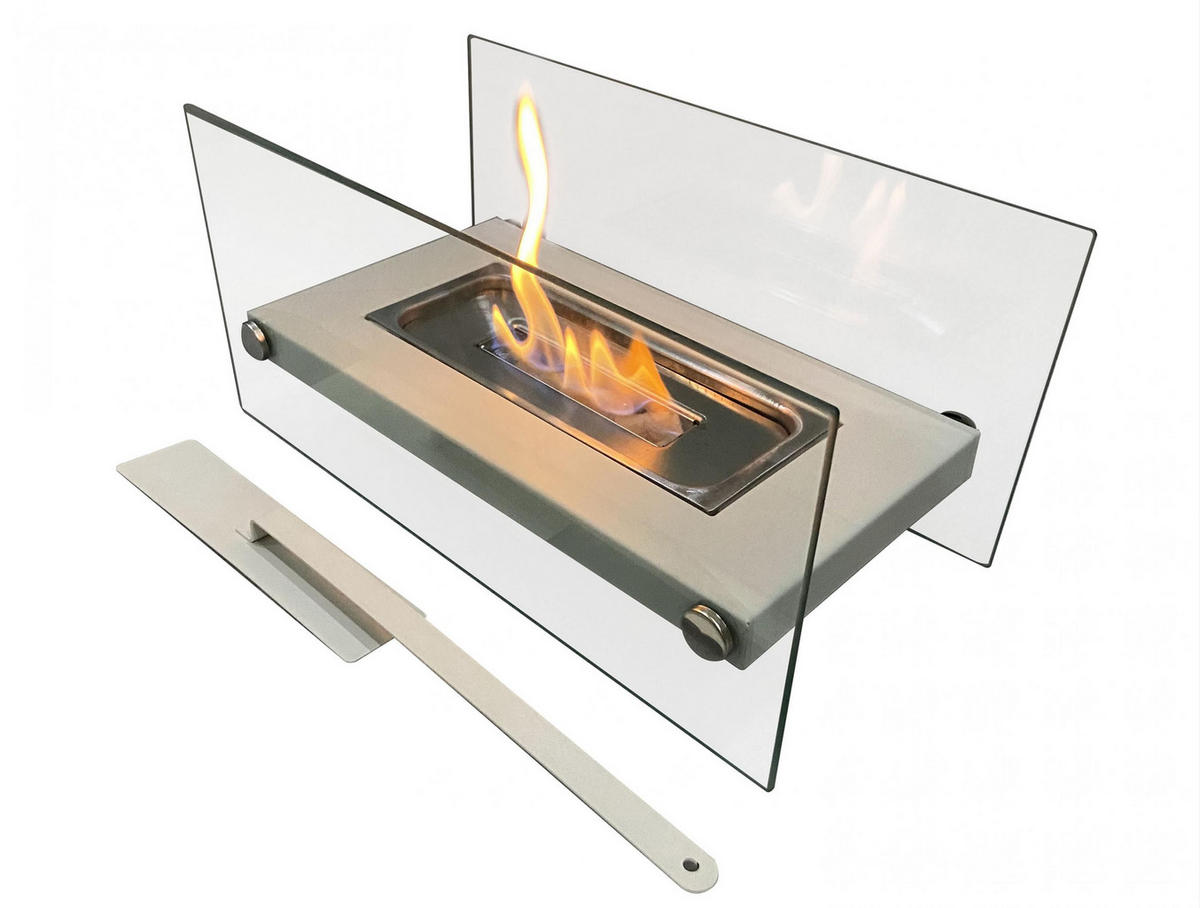 BIOETHANOL-KAMIN Weiß Tischmodell inklusive 0.25 L Brennblock - Weiß, Glas (34/16/16cm) - Purline