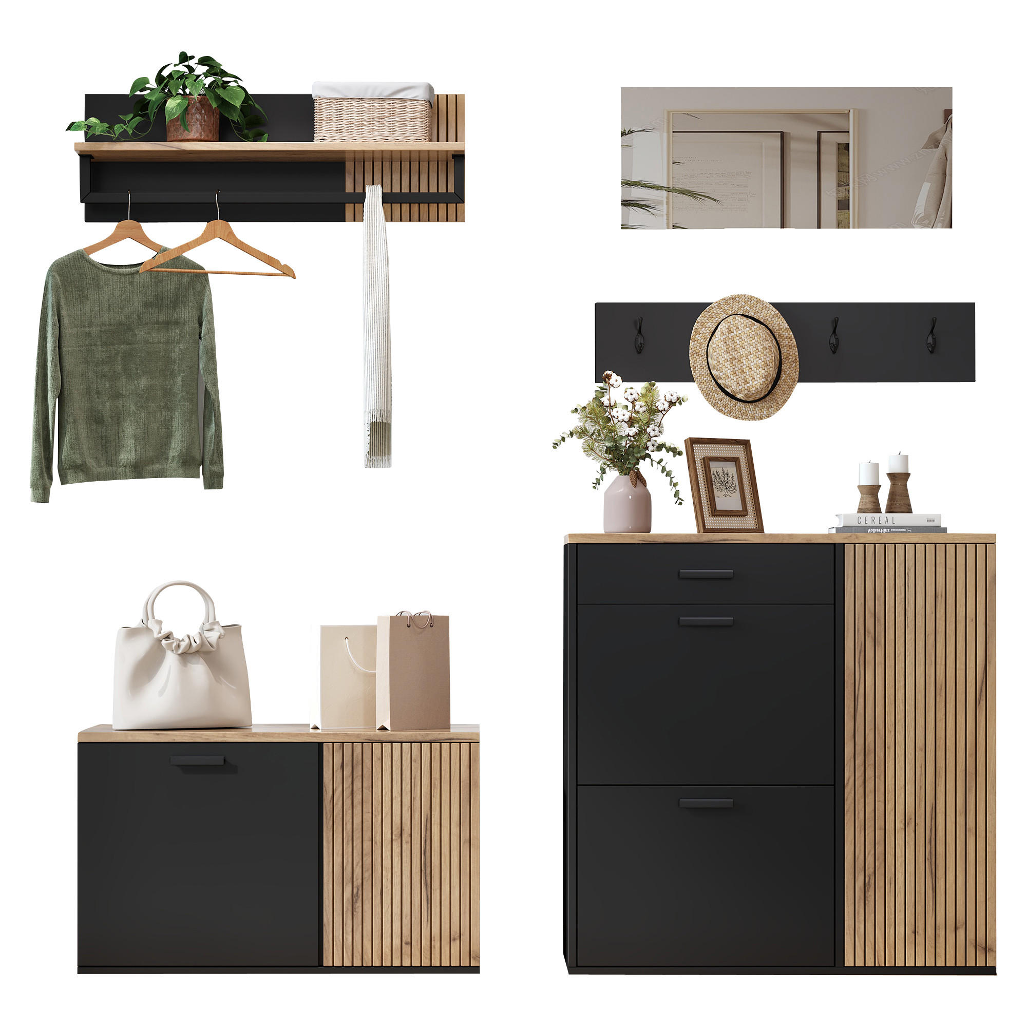 SCHUHSCHRANK aus Spanplatte 85x36x85cm in Natur mit Klapptüren - Naturfarben, Holzwerkstoff (85/85/36cm) - Modfu