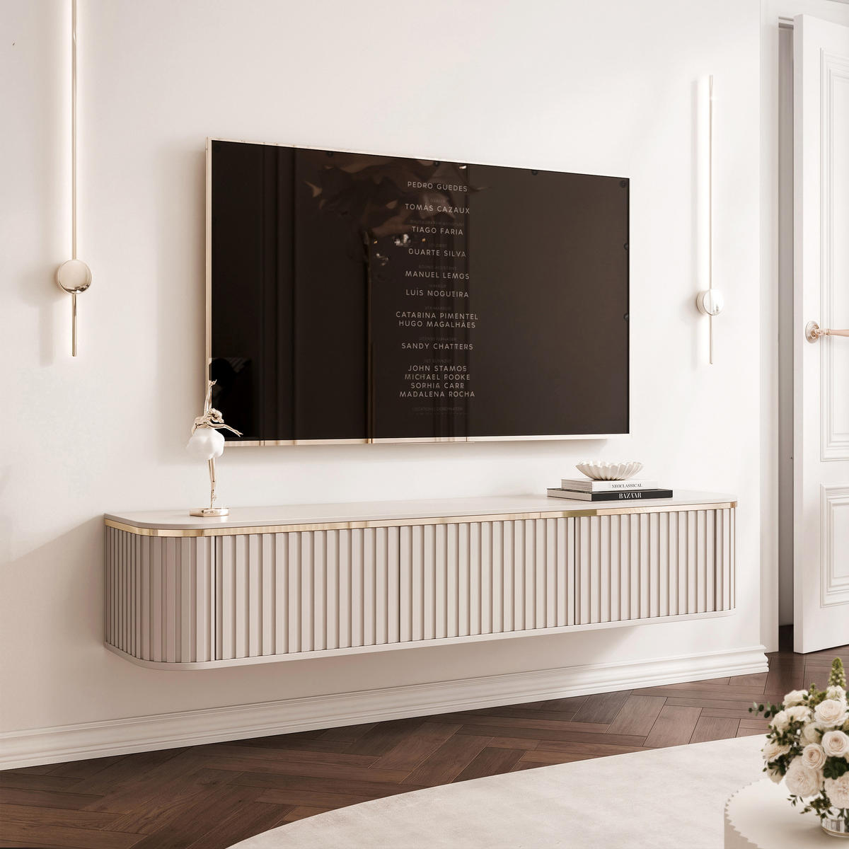 TV-LOWBOARD AZELIA Kaschmir hängend mit LED-Beleuchtung 165 cm - Kaschmir, Holzwerkstoff (165/31/35cm) - Idohome