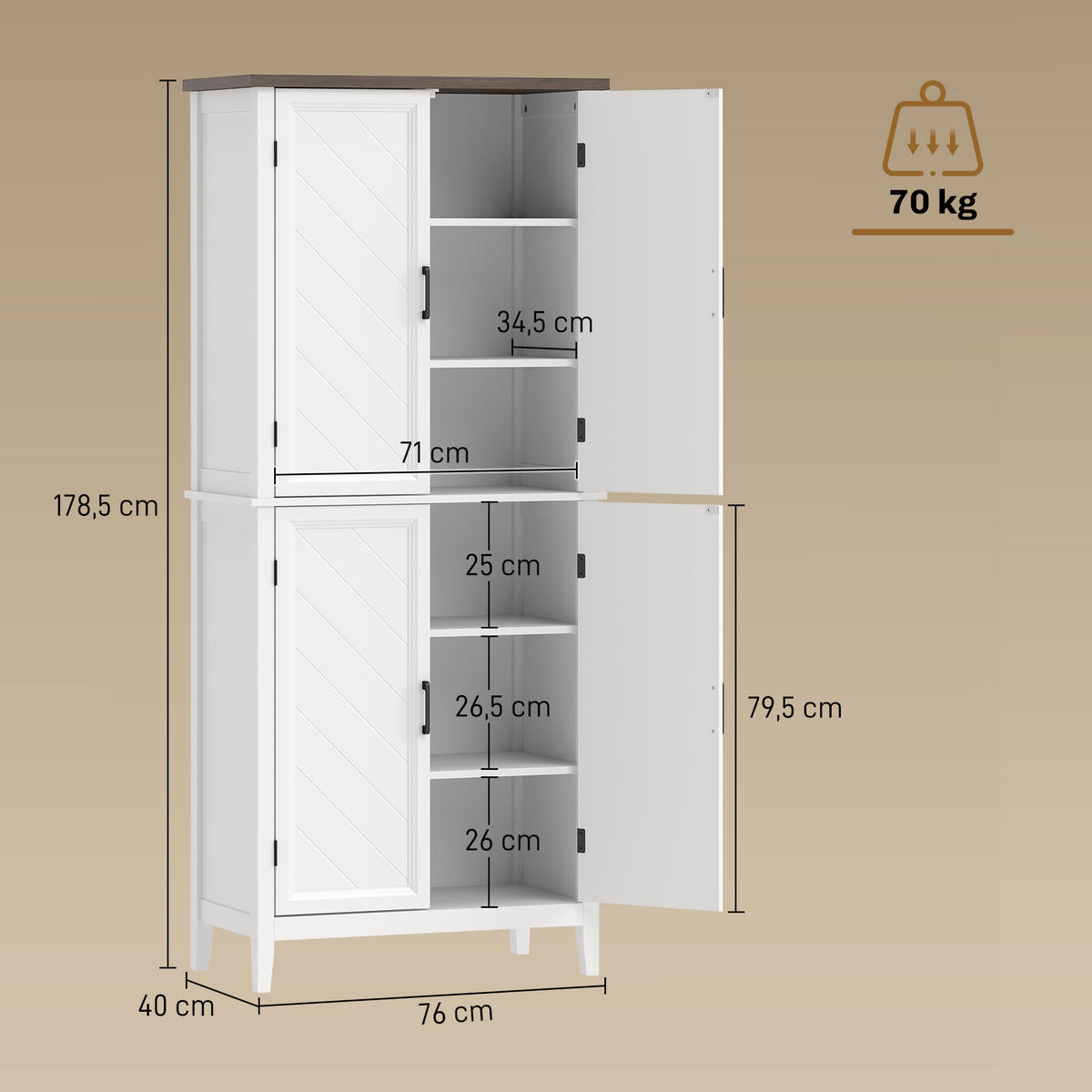 HIGHBOARD DE-11326 6 Ebenen Weiß - Weiß, Holzwerkstoff (40/178.5/76cm) - ComfortXL