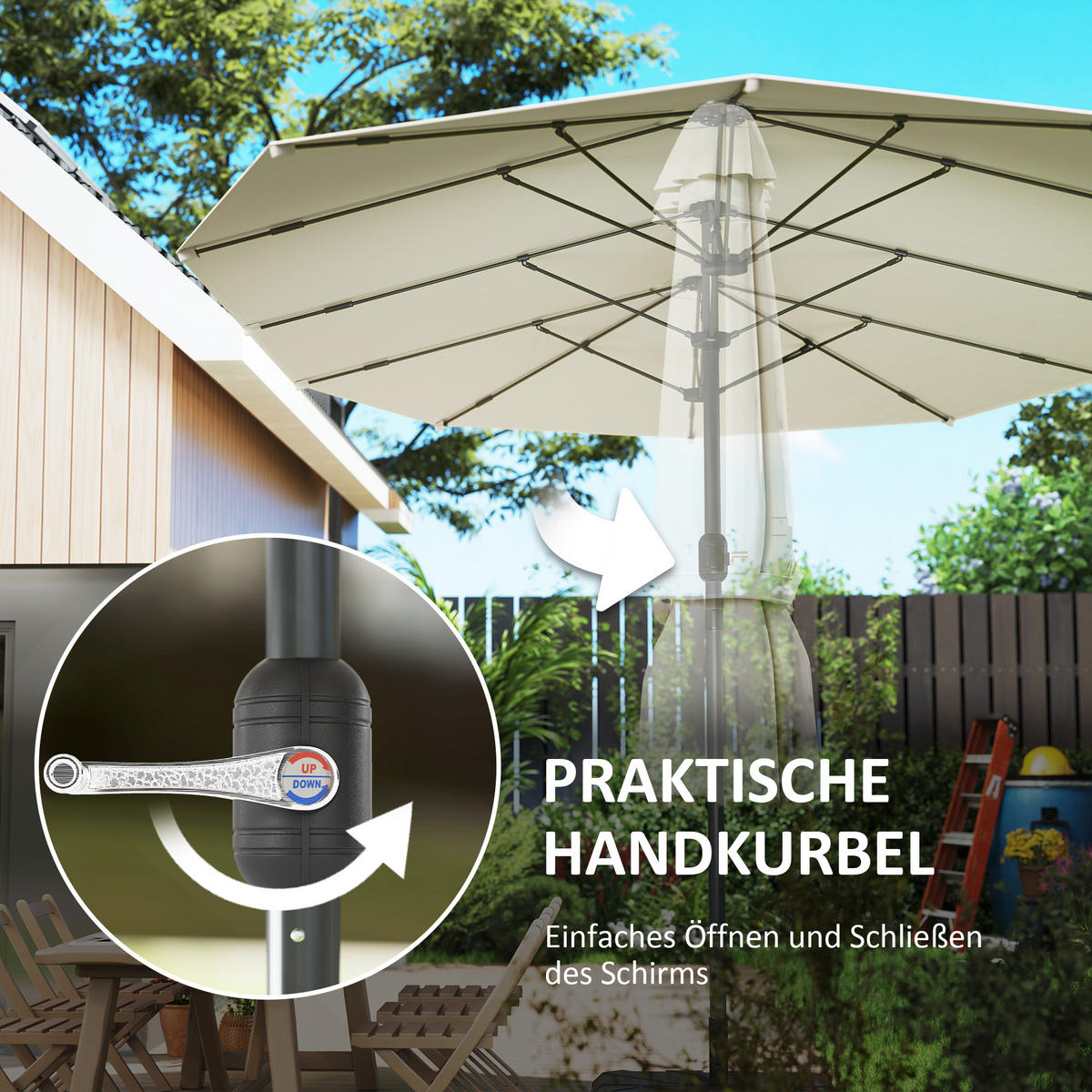 DOPPELSONNENSCHIRM 436 x 260 cm - Beige, Metall (260/436cm) - Outsunny