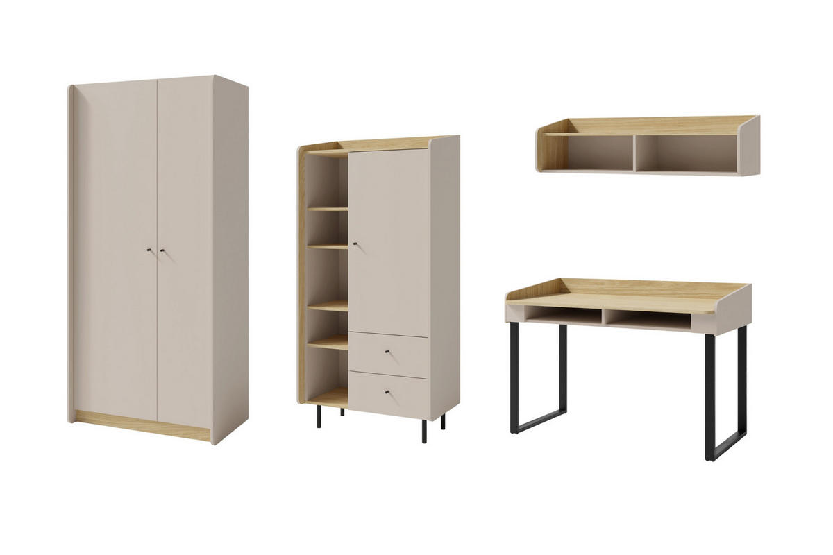 JUGENDZIMMER ALBI C 4-teilig in Sandbeige / Geölte Eiche - Eichefarben/Beige, Holzwerkstoff (295/195/65cm) - Deine Möbel 24