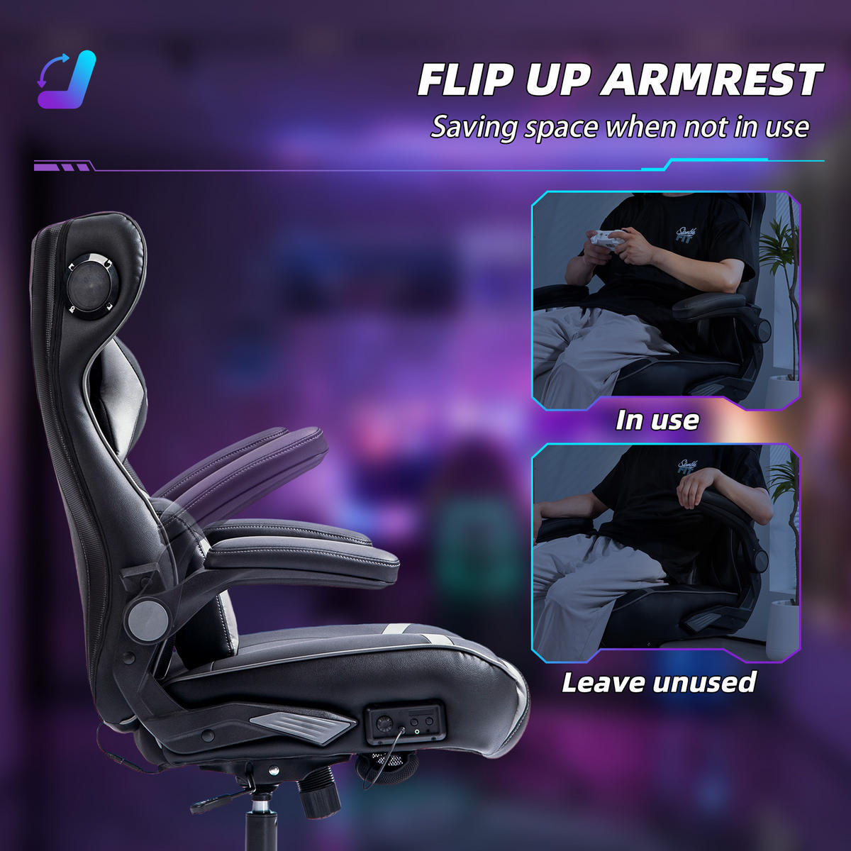 GAMING Stuhl mit Wippen- und Schkelfunktion, ergonomischer Computerstuhl - Grau, Leder (73/118/69cm) - Vinsetto