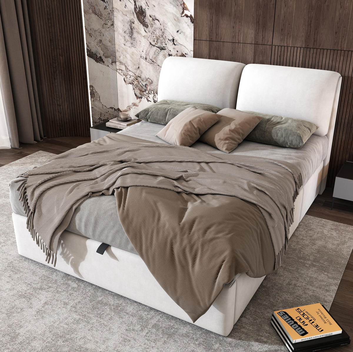 POLSTERBETT mit Bettkasten und 3 Schubladen 140x200 cm Samt Beige - Beige, Metall (140/200cm) - Meubliv