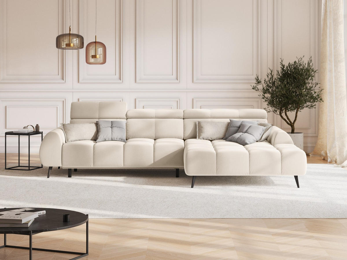 ELEKTRISCHES-ECKSOFA rechts Alyse aus Samt leichtes beige 5 Sitzplätze - Beige, Textil (188/295cm) - Micadoni
