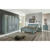 SCHLAFZIMMER Greenholm in Salbeigrün 4 teilig mit Kleiderschrank 250cm Breite mit Spiegel, 180er Doppelbett und zwei Nachtschränken - Grün, Holzwerkstoff (80/200/120cm)