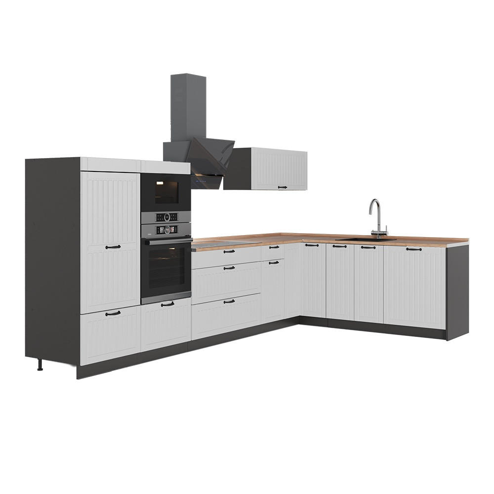 ECKKÜCHE Fame-Line, Weiß Landhaus/Anthrazit, 347 x 207 cm, AP Eiche - Anthrazit/Weiß, Holzwerkstoff (347/153.6/60cm) - Vicco