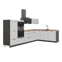 KUHINJA U OBLIKU SLOVA L Fame-Line, Bijela Seoska/Antracit, 347 x 207 cm, RP Hrast - bijela/antracit, drvni materijal (347/153.6/60cm) - Vicco