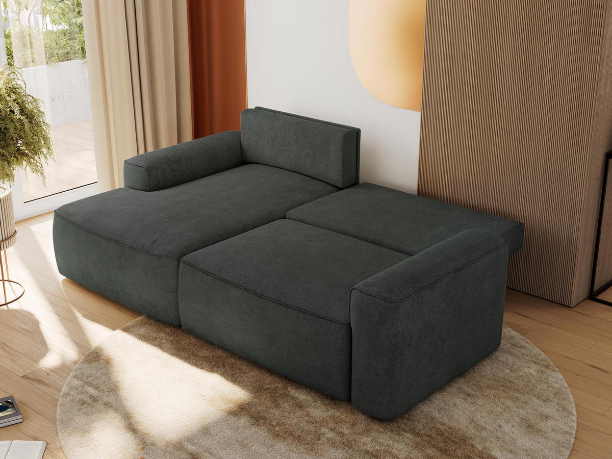 ECKSOFA BELLUNO L Dunkelgrau Strukture - Links - Dunkelgrau/Schwarz, Textil (144/233cm) - MKS