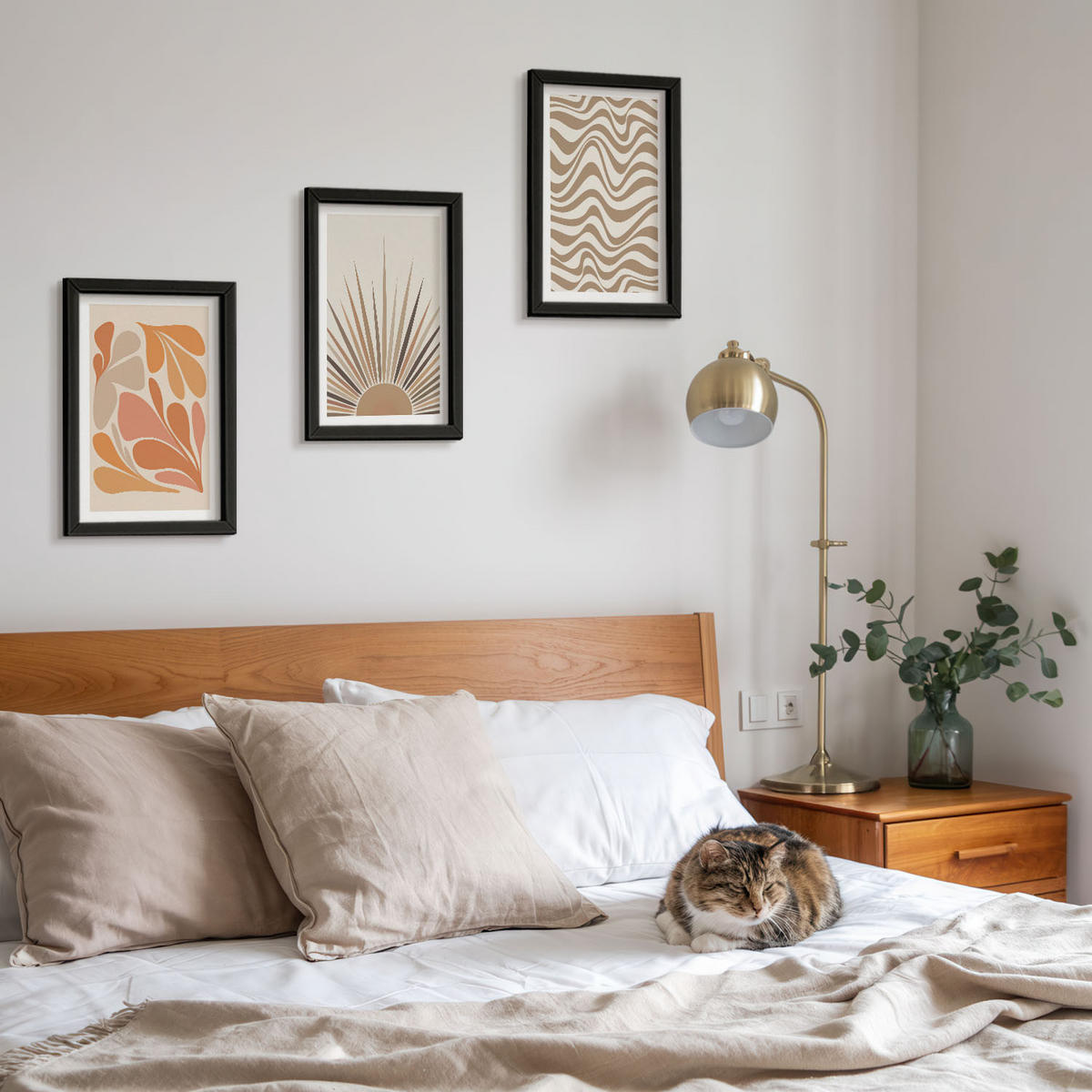 WANDBILDER 3er-Set - 20x30 cm Schwarzer Rahmen - Sonnen-Boho-Pastelltönen - Schwarz, Kunststoff (20/30cm) - ArtPrintCave