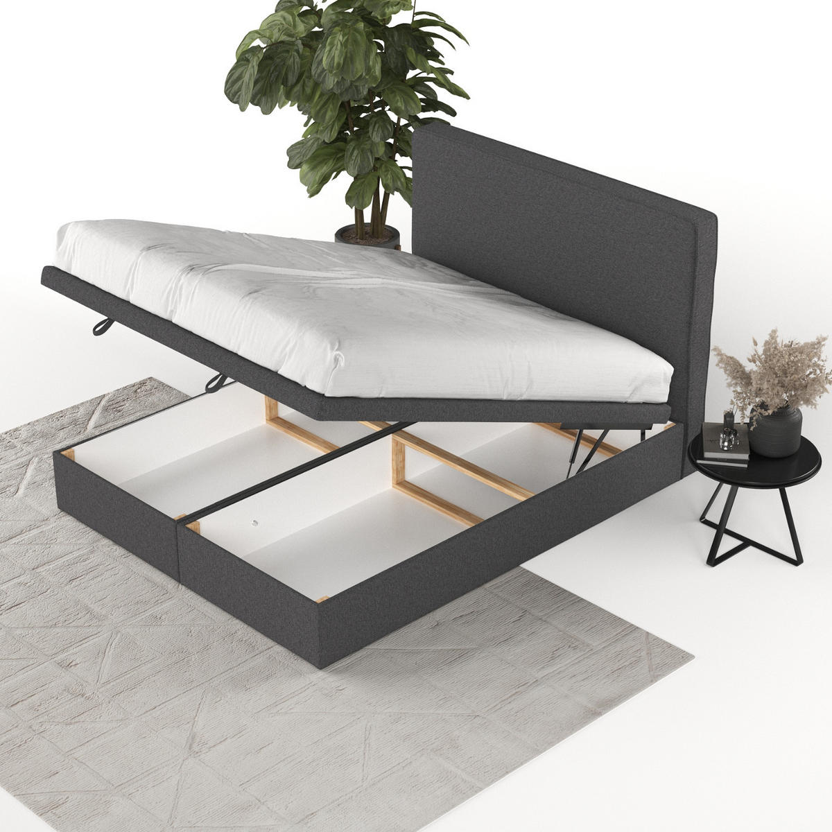 POLSTERBETT Hush mit Stauraum 140/200 cm Anthrazit im Megan Stoff - Anthrazit/Schwarz, Holz/Holzwerkstoff (140/200cm) - AltaBeds