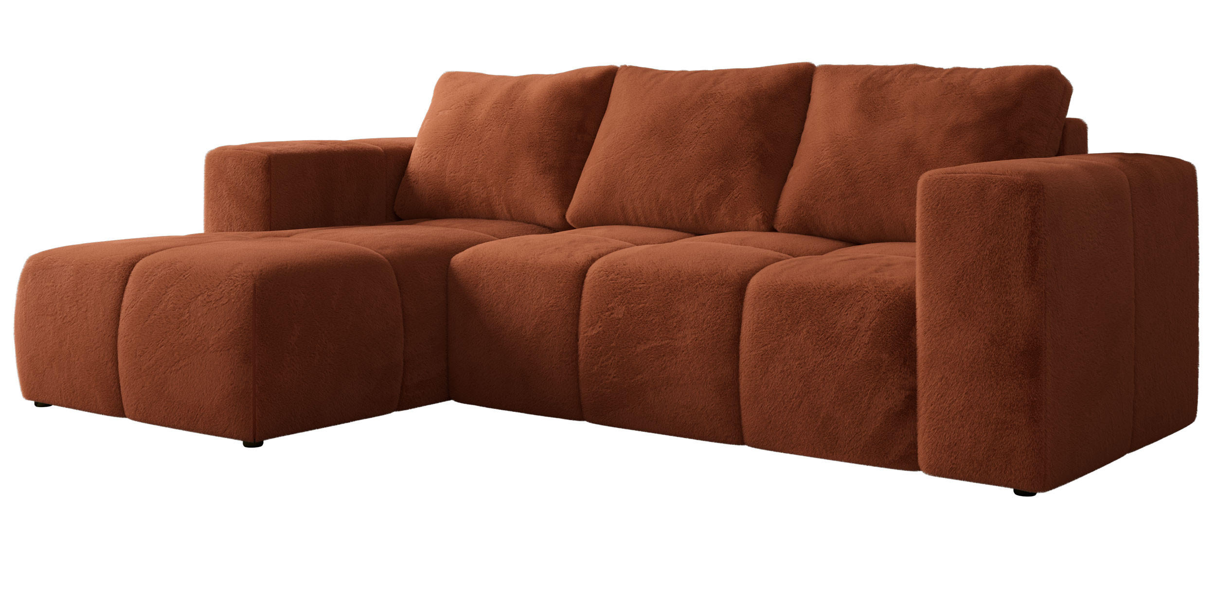 ECKSOFA MONIVA Orange Plüsch - Links - Schwarz/Orange, Kunststoff/Textil (164/266cm) - MKS