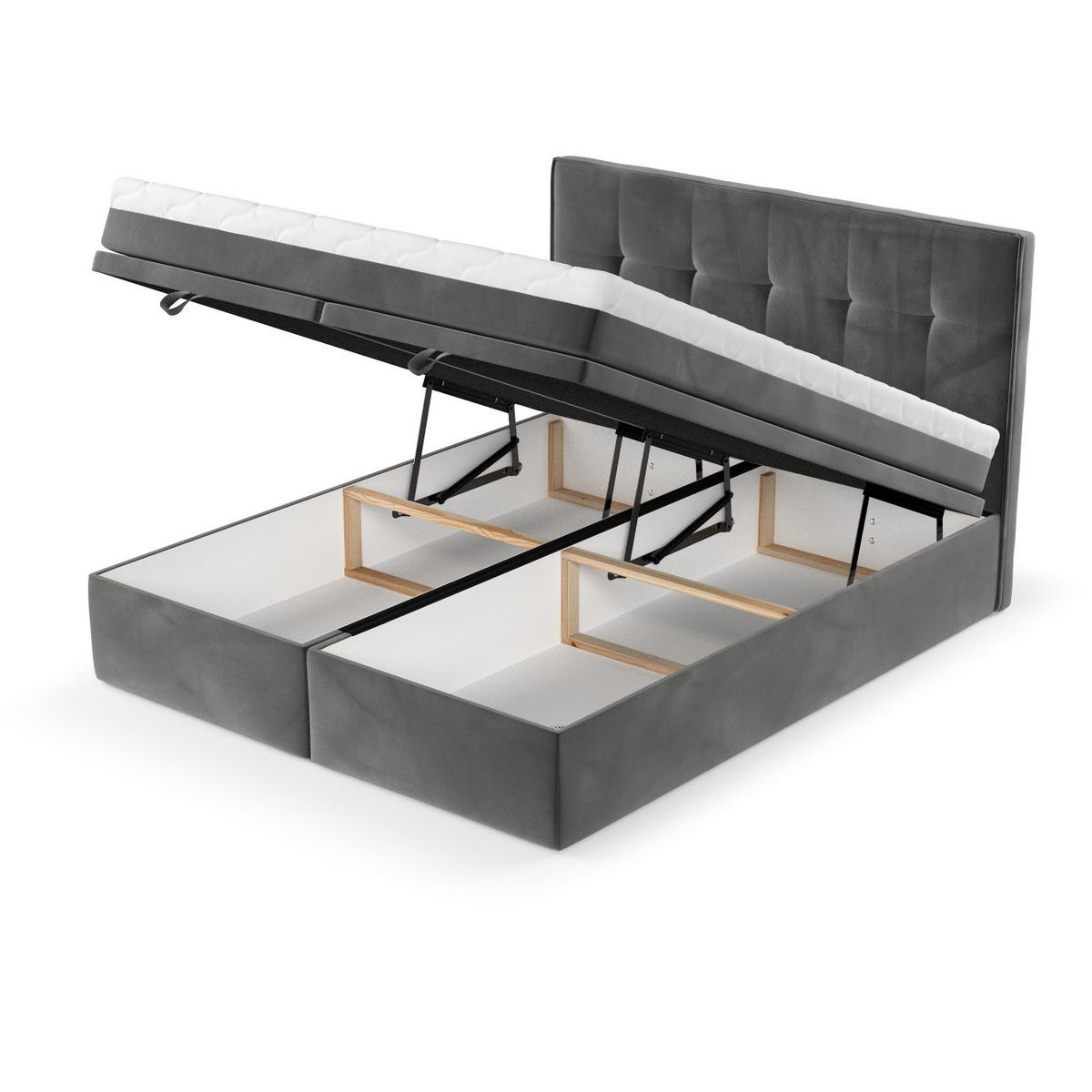 BOXBETT Arivo 160/200 cm Grau im Kronos Stoff - Schwarz/Grau, Holz/Holzwerkstoff (160/200cm) - AltaBeds