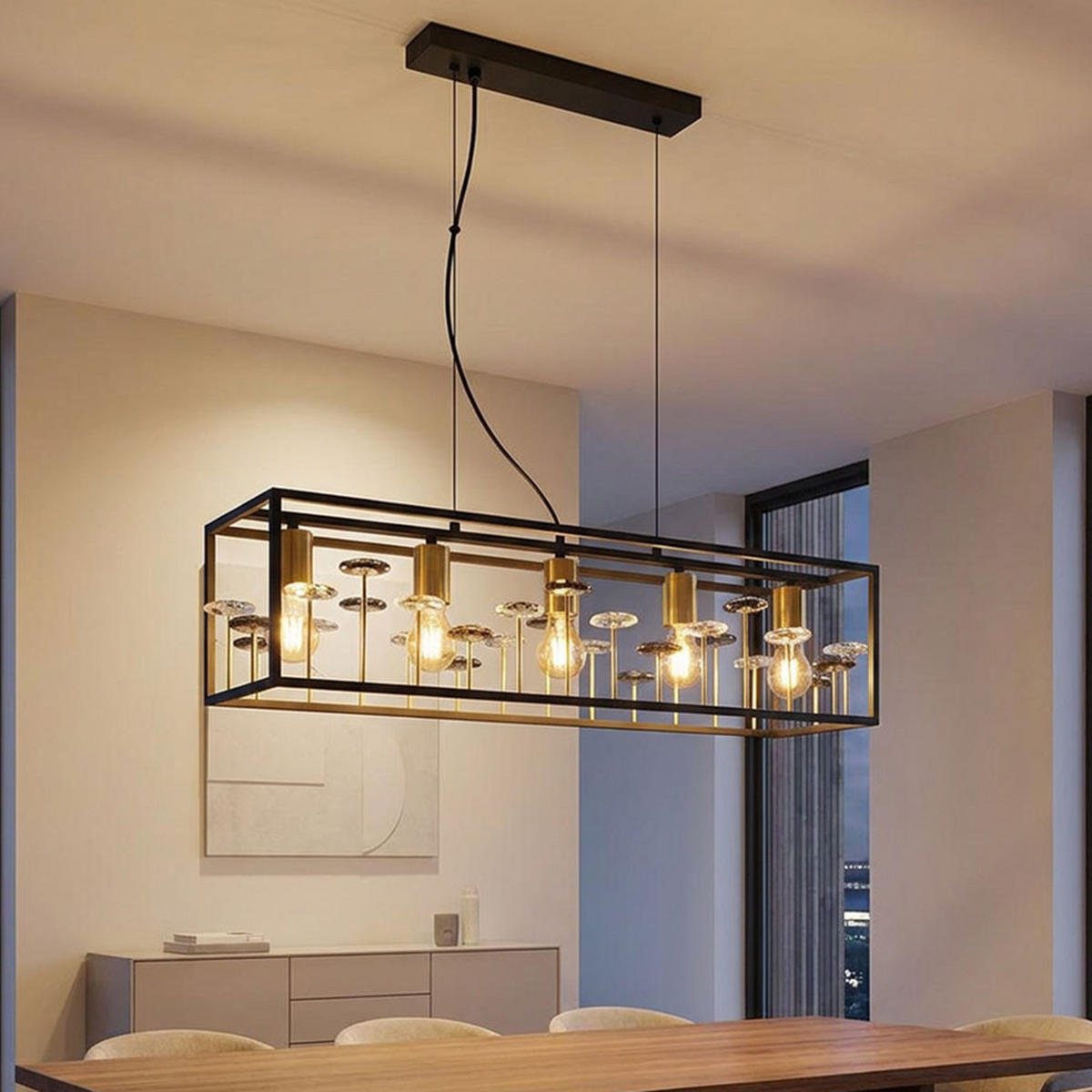 LED HÄNGELEUCHTE Metall Schwarz Rauchkristalle 5-flammig - Schwarz, Metall (77/18/120cm) - Globo Lighting