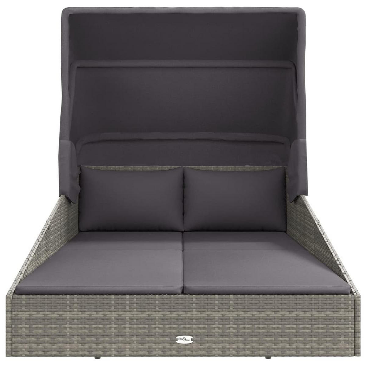 SONNENLIEGE mit Faltdach, 200/114/128 cm, aus Poly Rattan, Grau - Grau, Kunststoff (114/128/200cm) - vidaXL