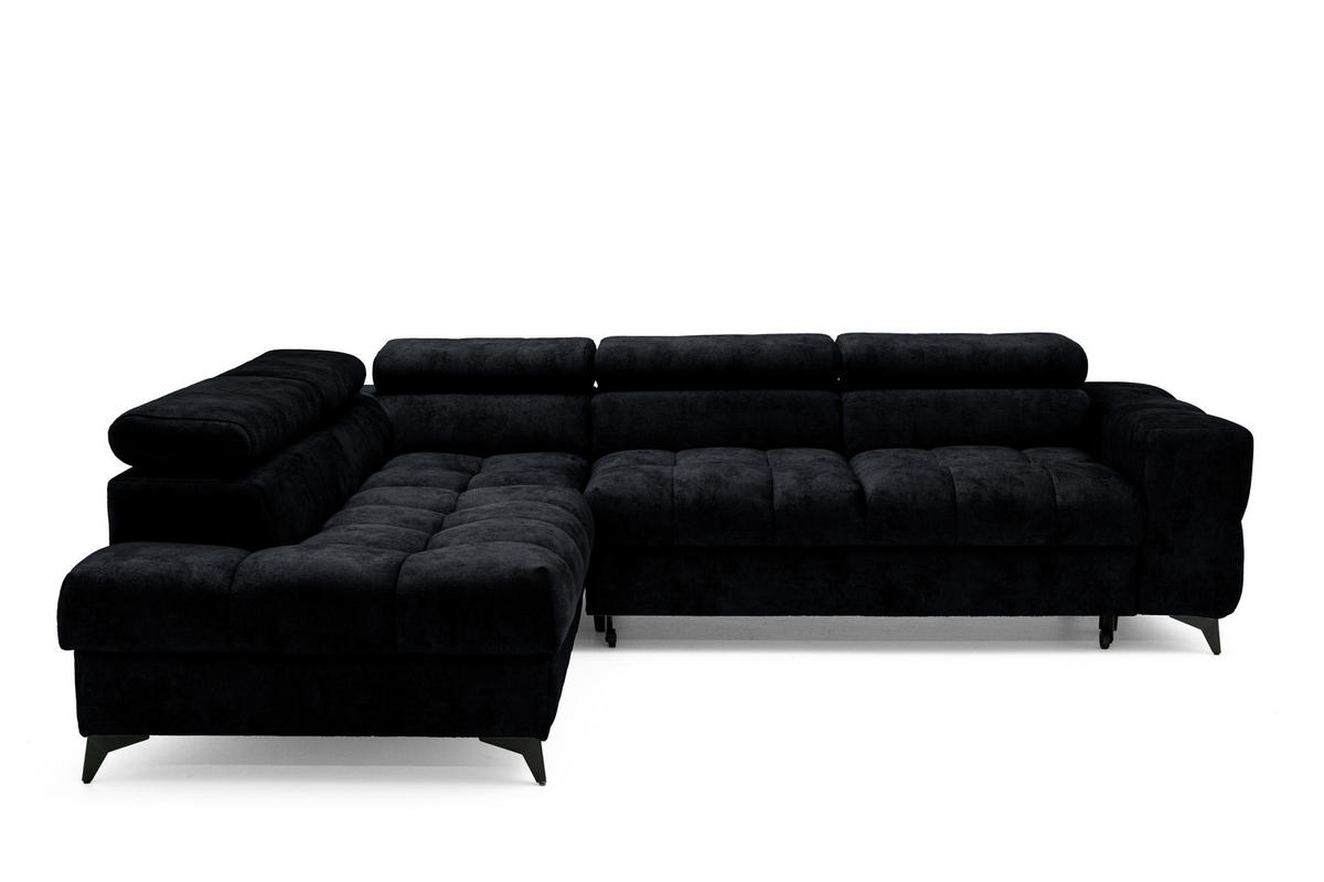 ECKSOFA PUDDING L Links mit Schlaffunktion 128x197 Velours Schwarz - Schwarz, Holz/Textil (270/204cm) - Muffo