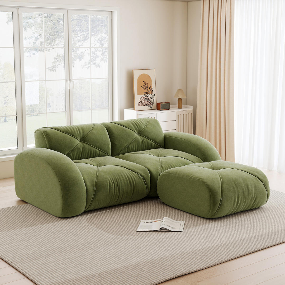 2-SITZER ECKSOFA Chenille Grün - Grün, Textil (204/171cm) - WISHDOR