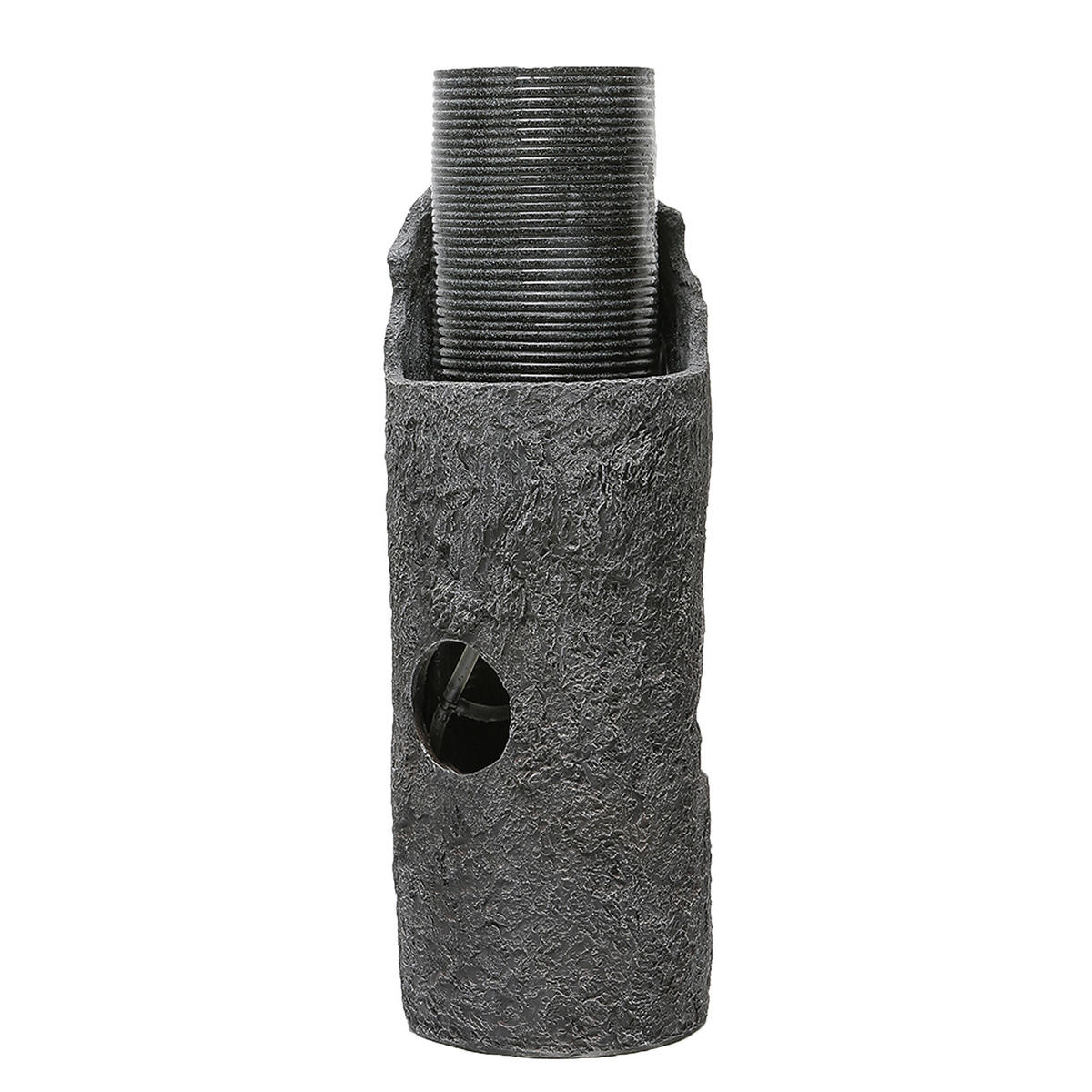 GARTENBRUNNEN, LED-Beleuchtung, Kunststein, Wasserspiel, Grau - Grau, Naturmaterialien (34.5/34.5/100.5cm) - FLIEKS