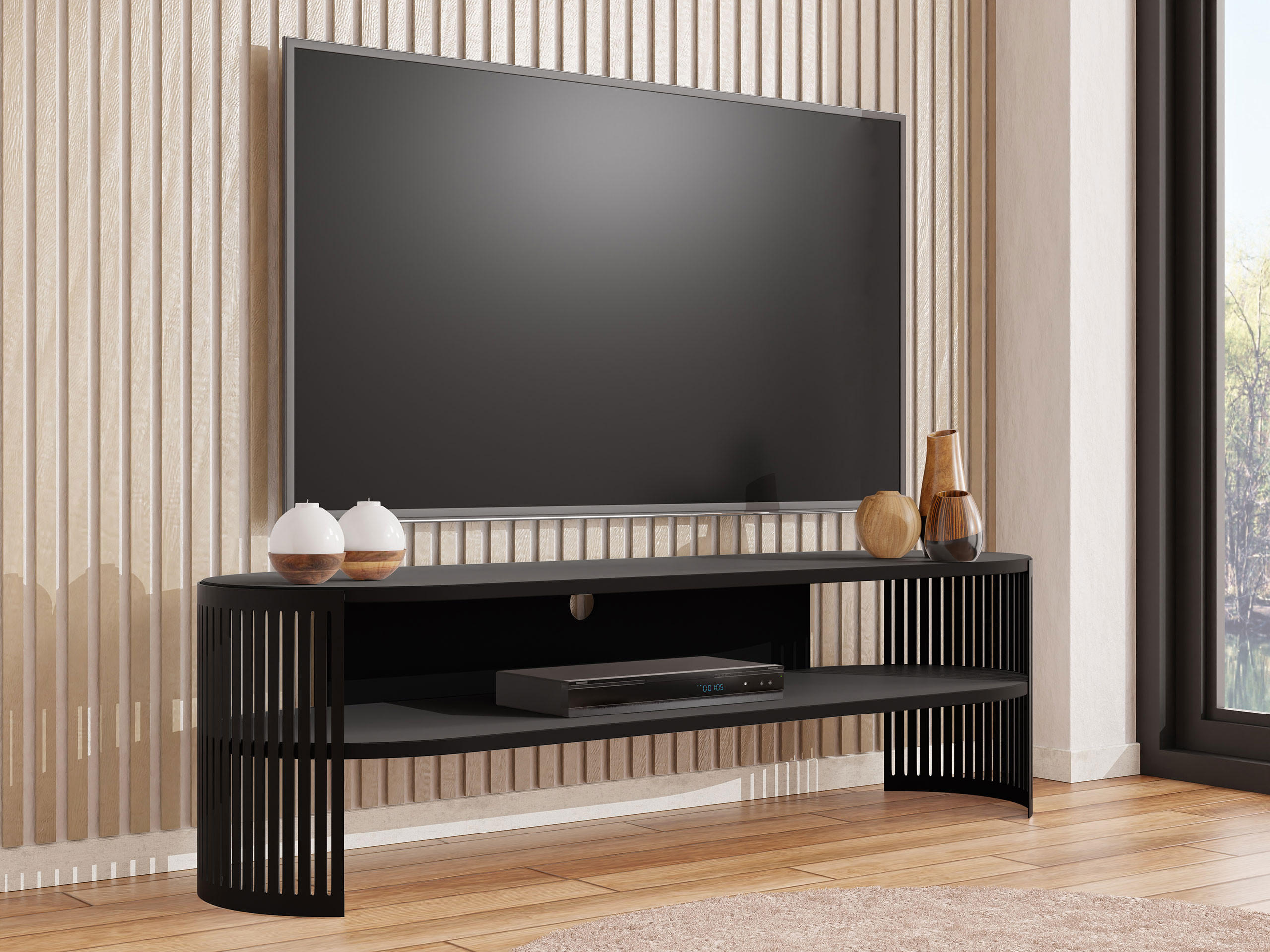 TV-LOWBOARD Fikoli Oval - Schwarz, Holzwerkstoff/Metall (140/40/40cm) - MIRJAN24