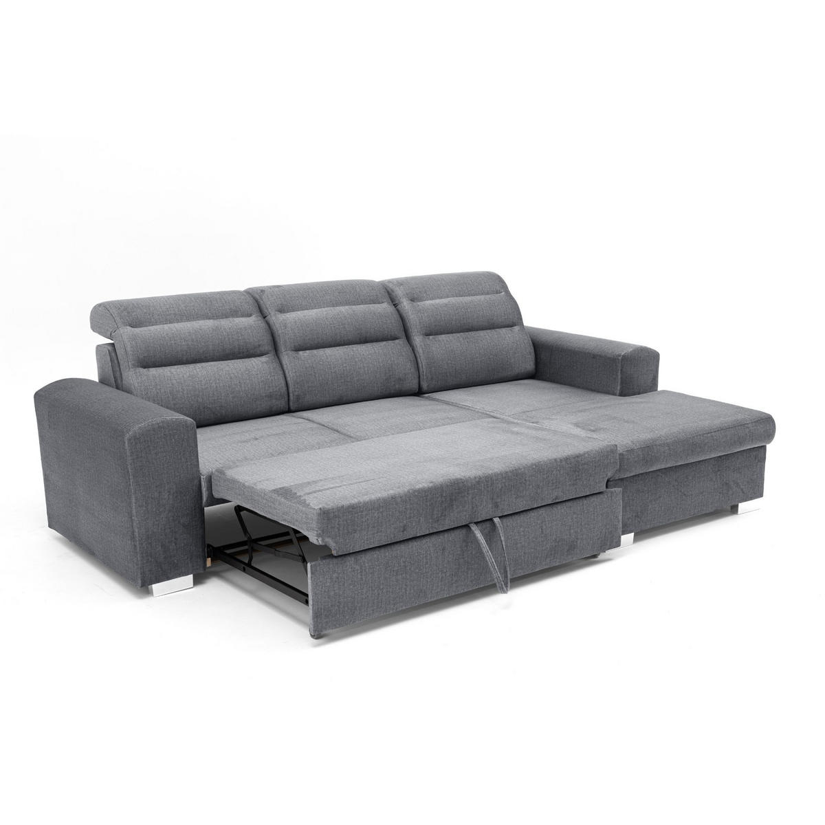 ECKSOFA CLOUD S Rechts mit Schlaffunktion 120x200 Velours Grau - Chromfarben/Grau, Holz/Kunststoff (260/155cm) - Muffo