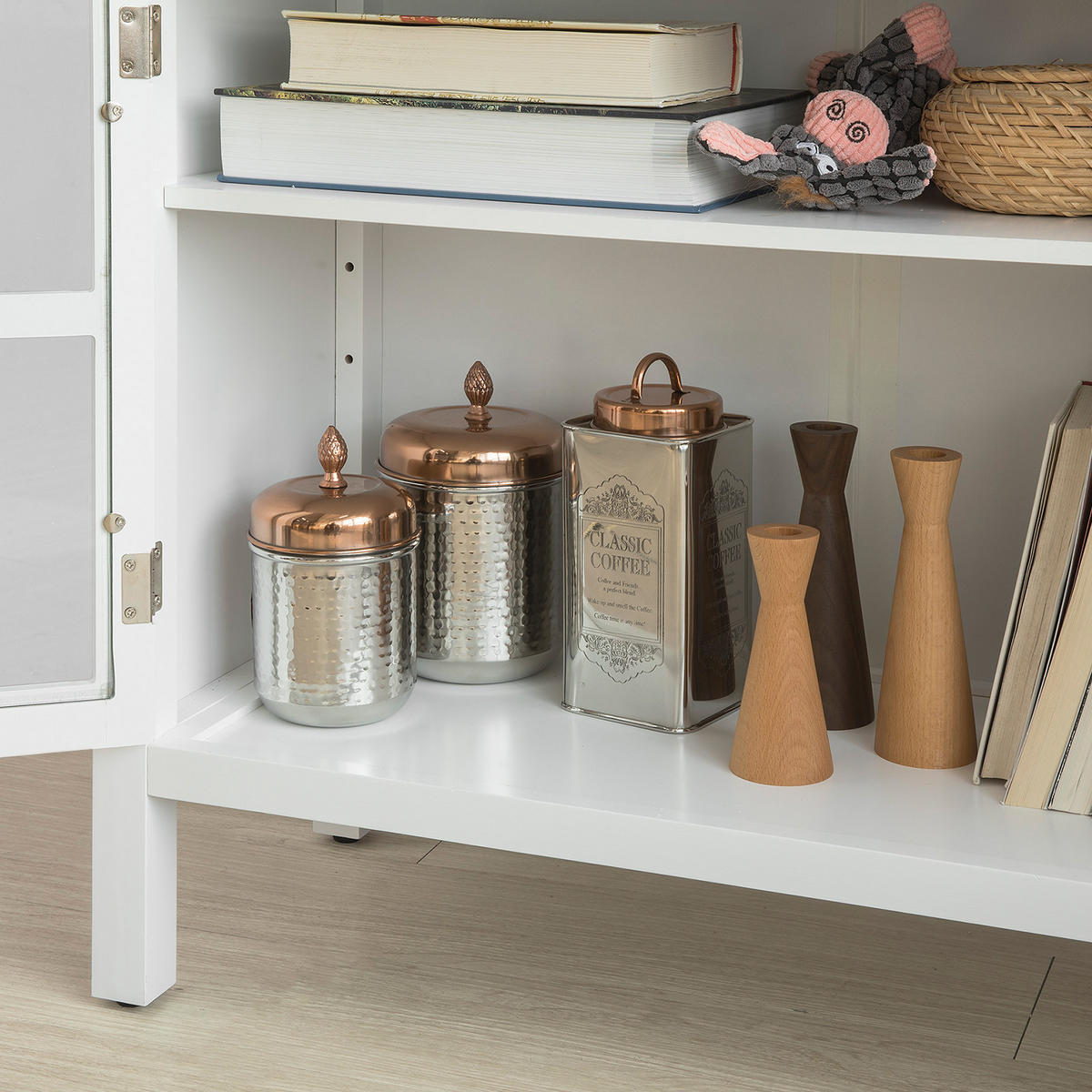 VITRINE Weiß - Weiß, Holzwerkstoff (80/80/34cm) - SoBuy