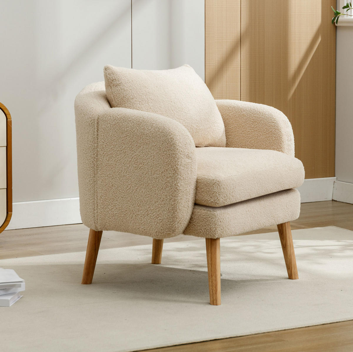 SESSEL 71/72/71 cm in Beige aus Teddy-Samt mit Kissen - Beige, Textil (72/71/71cm) - Flora Grace
