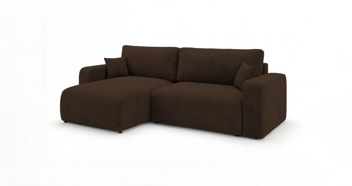 ROHOVÁ pohovka BERLIN pravá hnědá manšestr Poso 6 - funkce spaní, úložný prostor - hnědá, textil (285/184cm) - Cornero