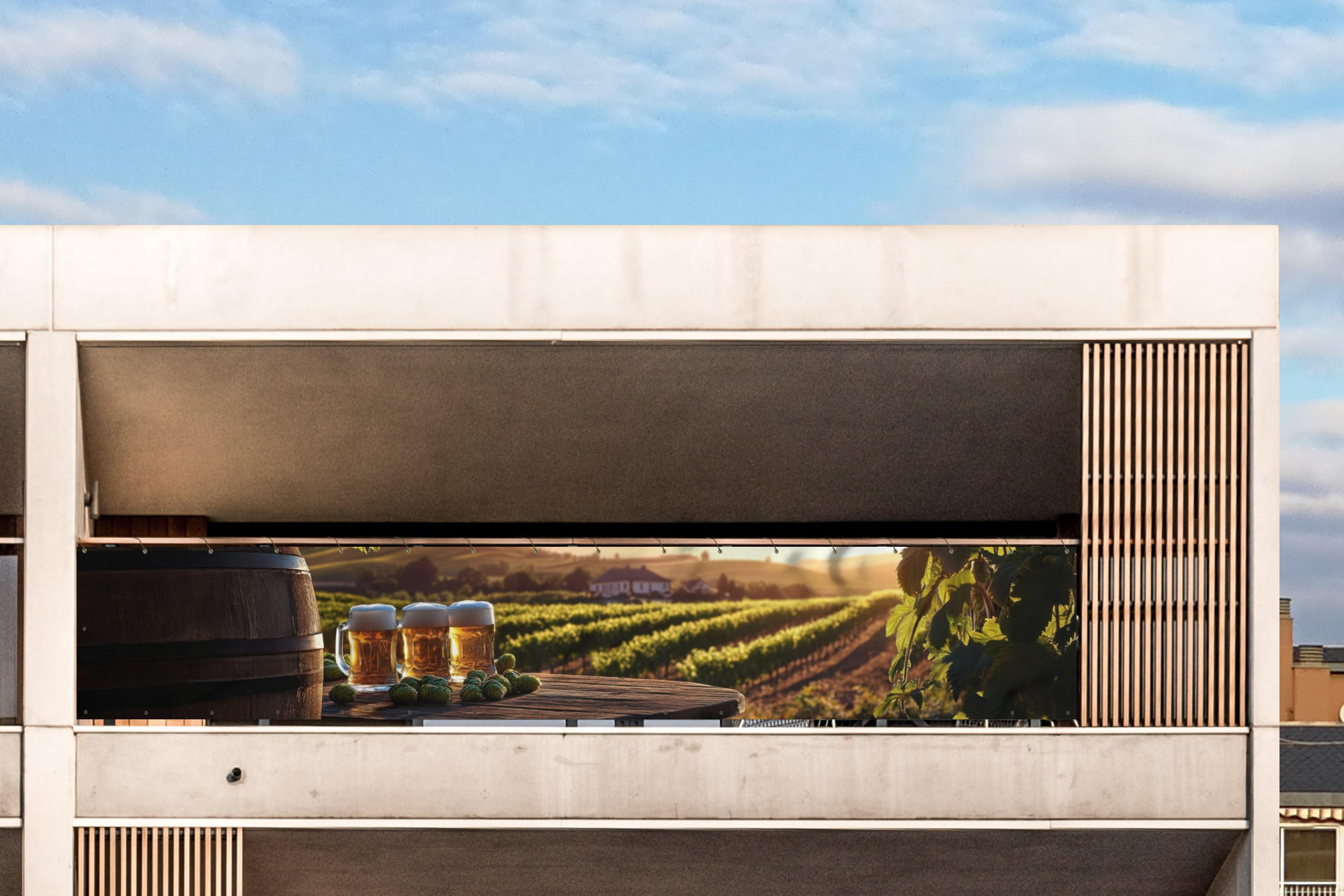 BALKON-SICHTSCHUTZ Bier - Hopfen - Landschaft - Grün, Kunststoff (500/75cm) - MuchoWow