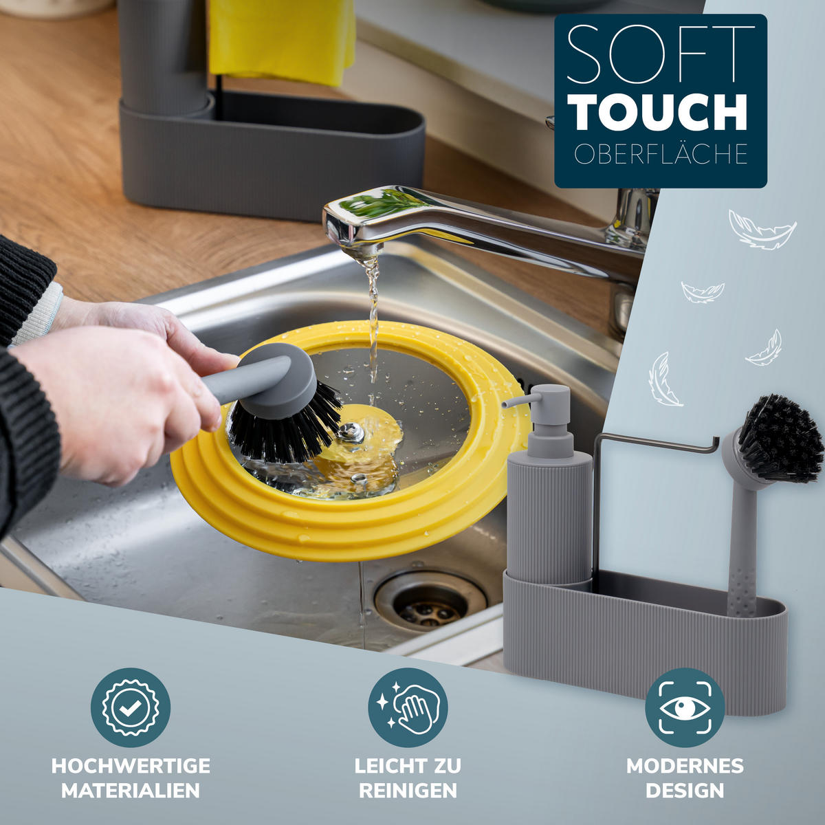 SPÜLBECKEN-SET, grau, Kunststoff - Grau, Kunststoff (22.5/21/6.5cm) - eluno