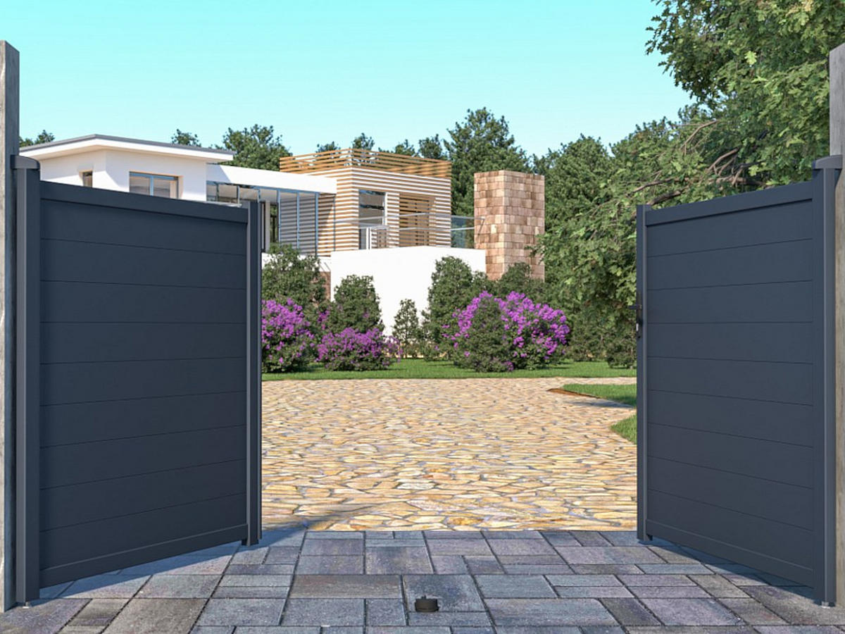 FLÜGELTOR - 300cm x 4.6cm - Aluminium - anthrazitgrau - NAZARIO - Anthrazit, Metall (300/161cm) - Vente-Unique