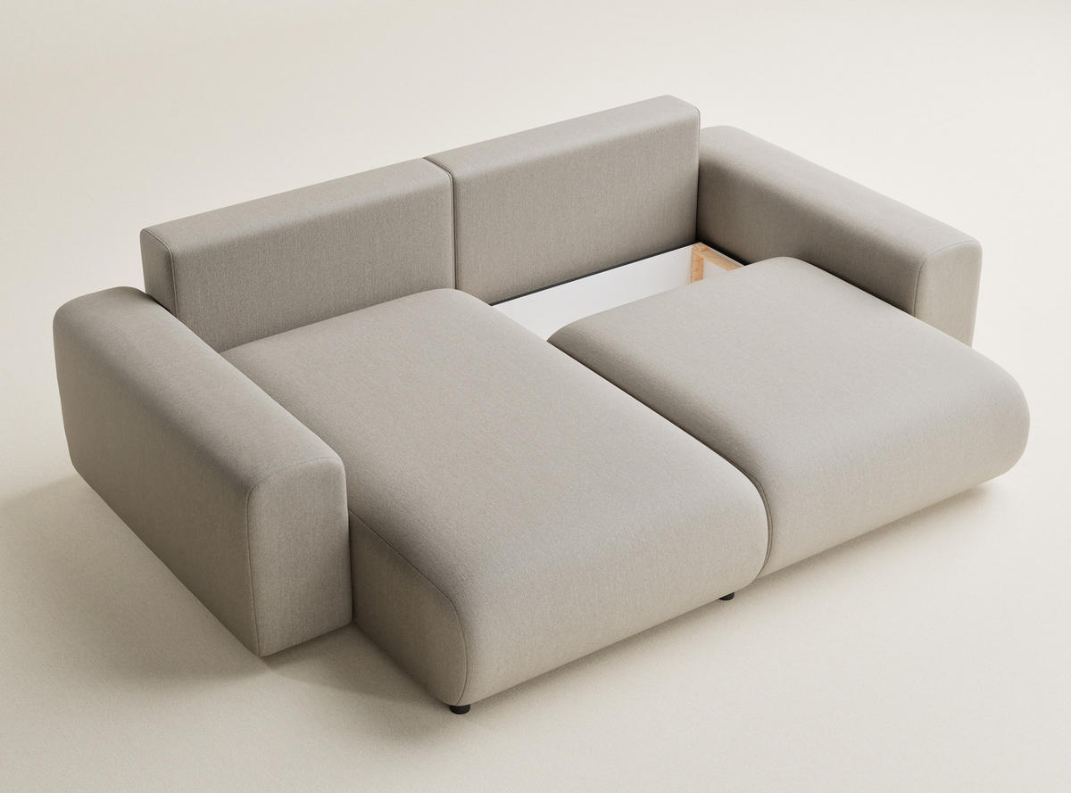 ECKSOFA MIT SCHLAFFUNKTION Solo Beige Webstoff - Beige/Schwarz, Holz/Holzwerkstoff (255/168cm) - Maison de Reve