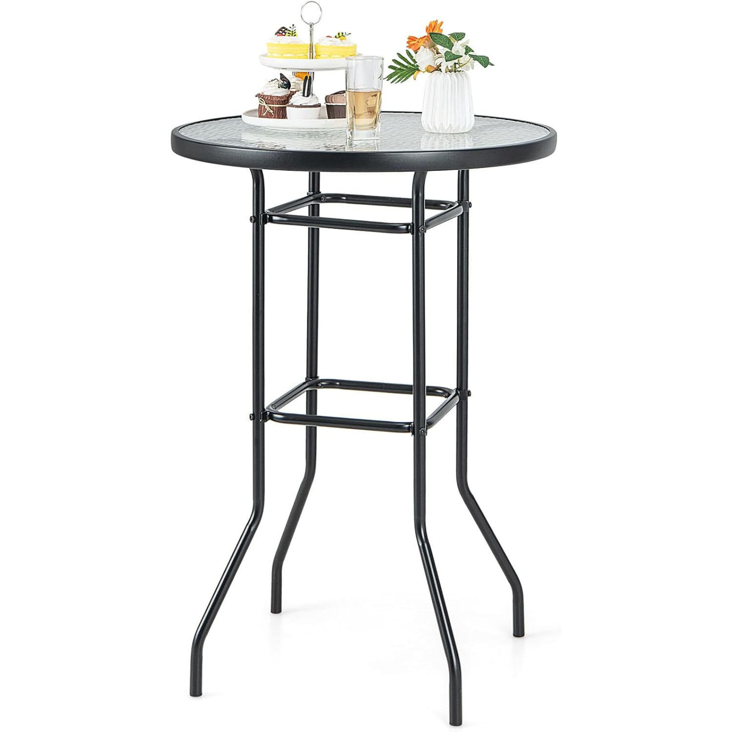 UTEBORD Svart - Svart, Glas (68/68/97cm) - COSTWAY