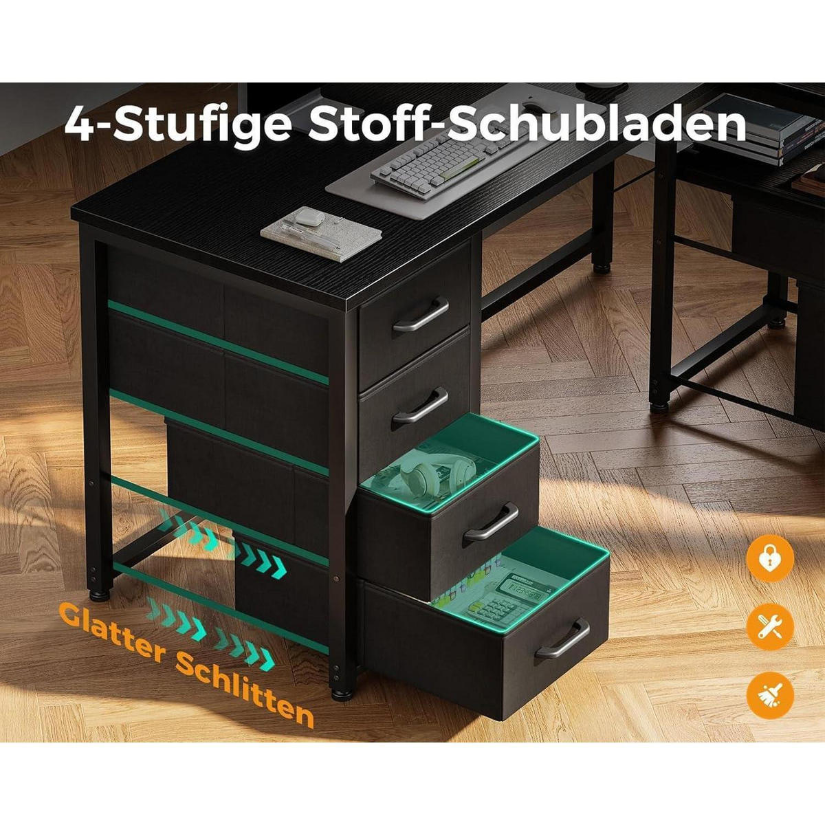 ECKSCHREIBTISCH L-Form Schwarz 140 x 70 cm - Schwarz, Holzwerkstoff (140/70/75.2cm)
